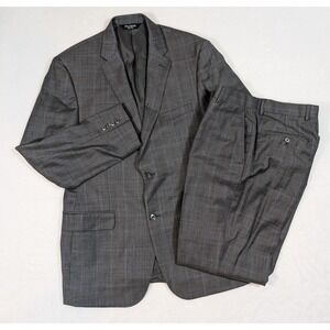 Jos A Bank Travelers Collection Mens Suit 42L Gray Windowpane 36x31 Wool